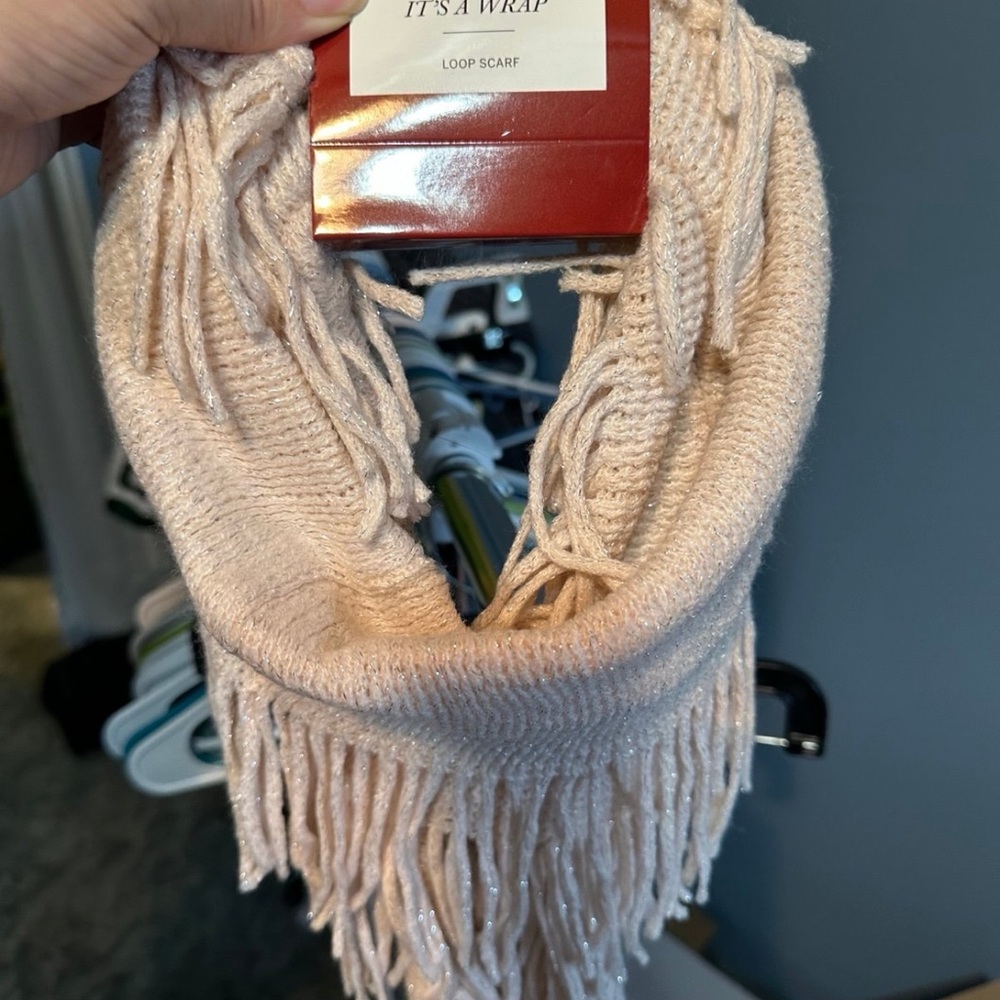 Dress Barn Cream Fringe Loop Scarf